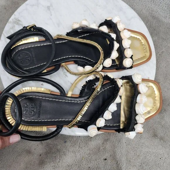 Tory Burch Shoes Womens Size 8 .5 Sinclair Black Leather Sandals *GUC* - Picture 9 of 12
